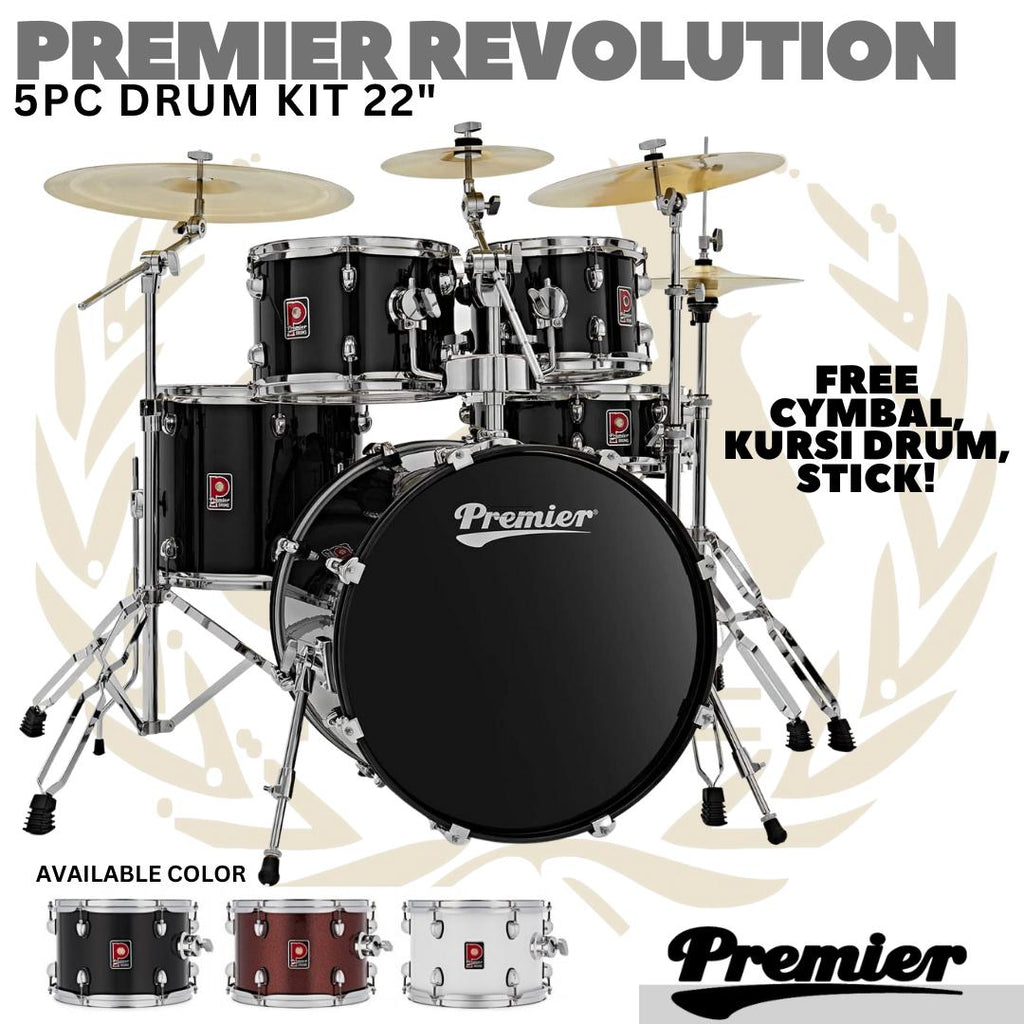 PREMIER REVOLUTION 5 Pcs Drum Set 22" | Free Cymbal, Splash, Kursi
