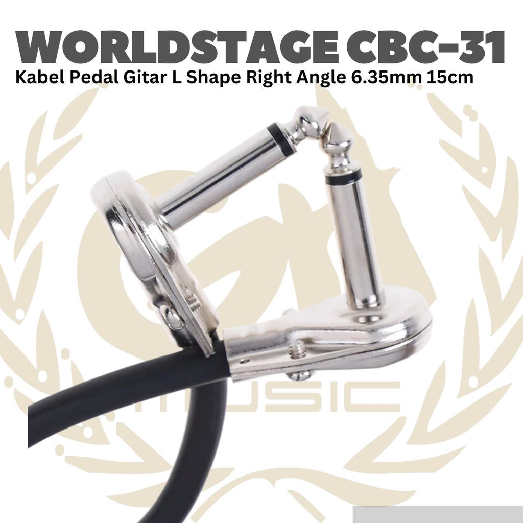 WORLDSTAGE Kabel Pedal Gitar L Shape Right Angle 6.35mm 15cm CBC-31 - CBC31 Patch Cable CBC 31