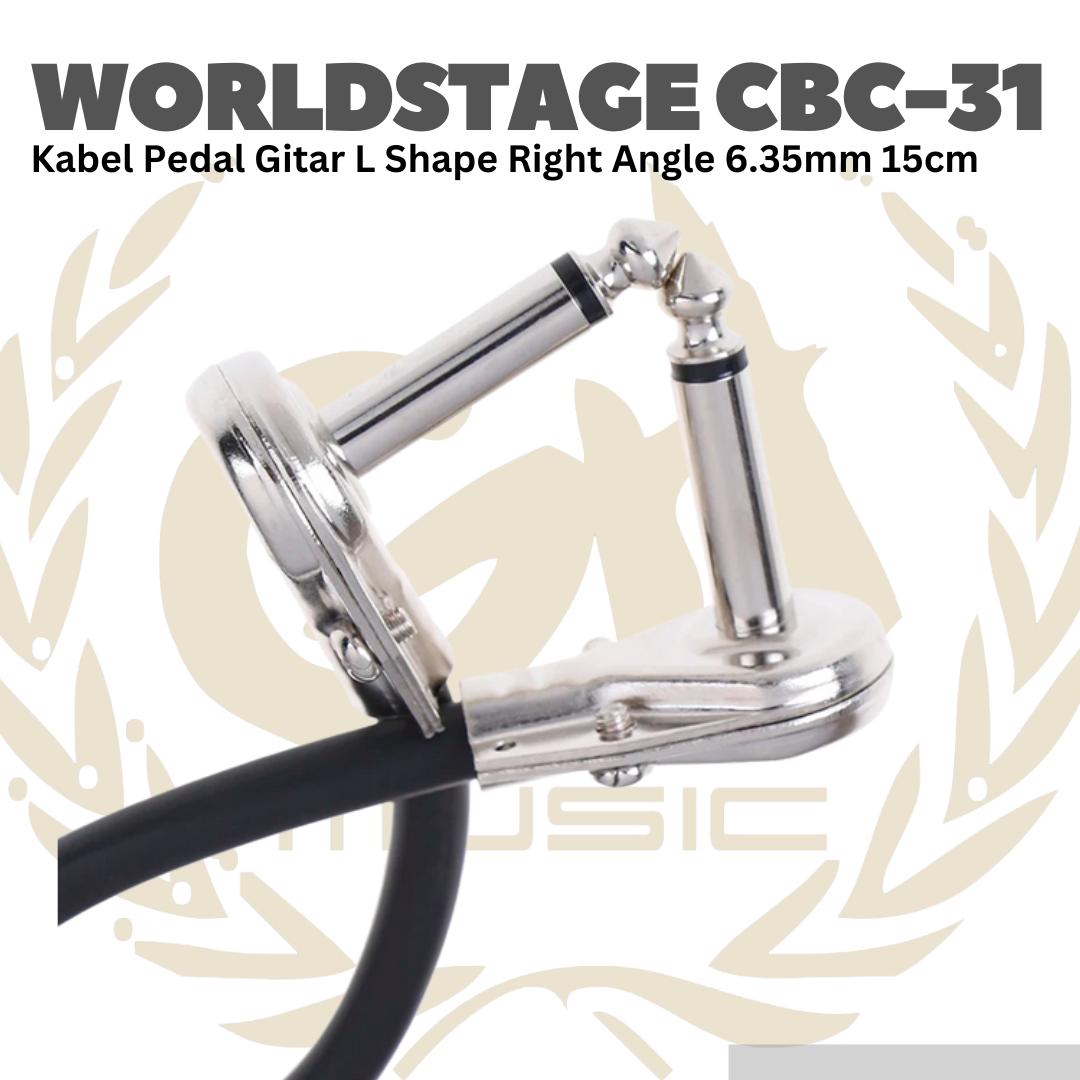 WORLDSTAGE Kabel Pedal Gitar L Shape Right Angle 6.35mm 15cm CBC-31 - CBC31 Patch Cable CBC 31