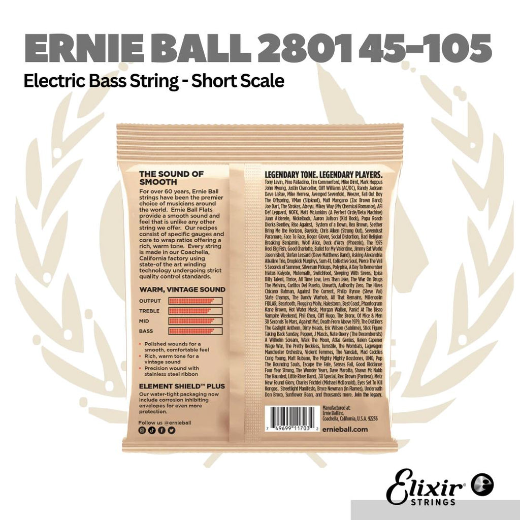 Ernie Ball 2801 45-105 Short Scale Flatwound Group 2 Electric Bass Strings