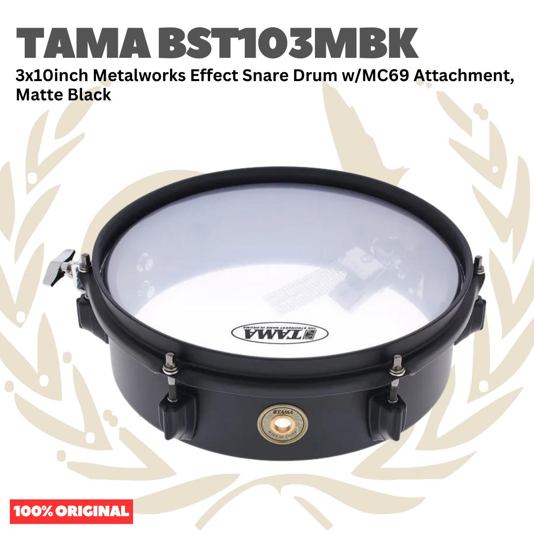 TAMA BST103MBK 3x10inch Metalworks Effect Snare Drum w/MC69 Attachment, Matte Black - Senar Drum | BST 103 MBK