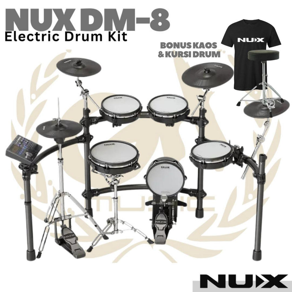 NUX DM-8 Electric Drum Kit Digital Asli dengan Remo Mesh Heads & 9-Piece Lengkap | Drum Elektrik DM8 Original