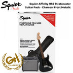 Squier Affinity Series HSS Stratocaster Guitar Pack, Laurel FB, Charcoal Frost Metallic, 230V, EU - Gitar Listrik Paket