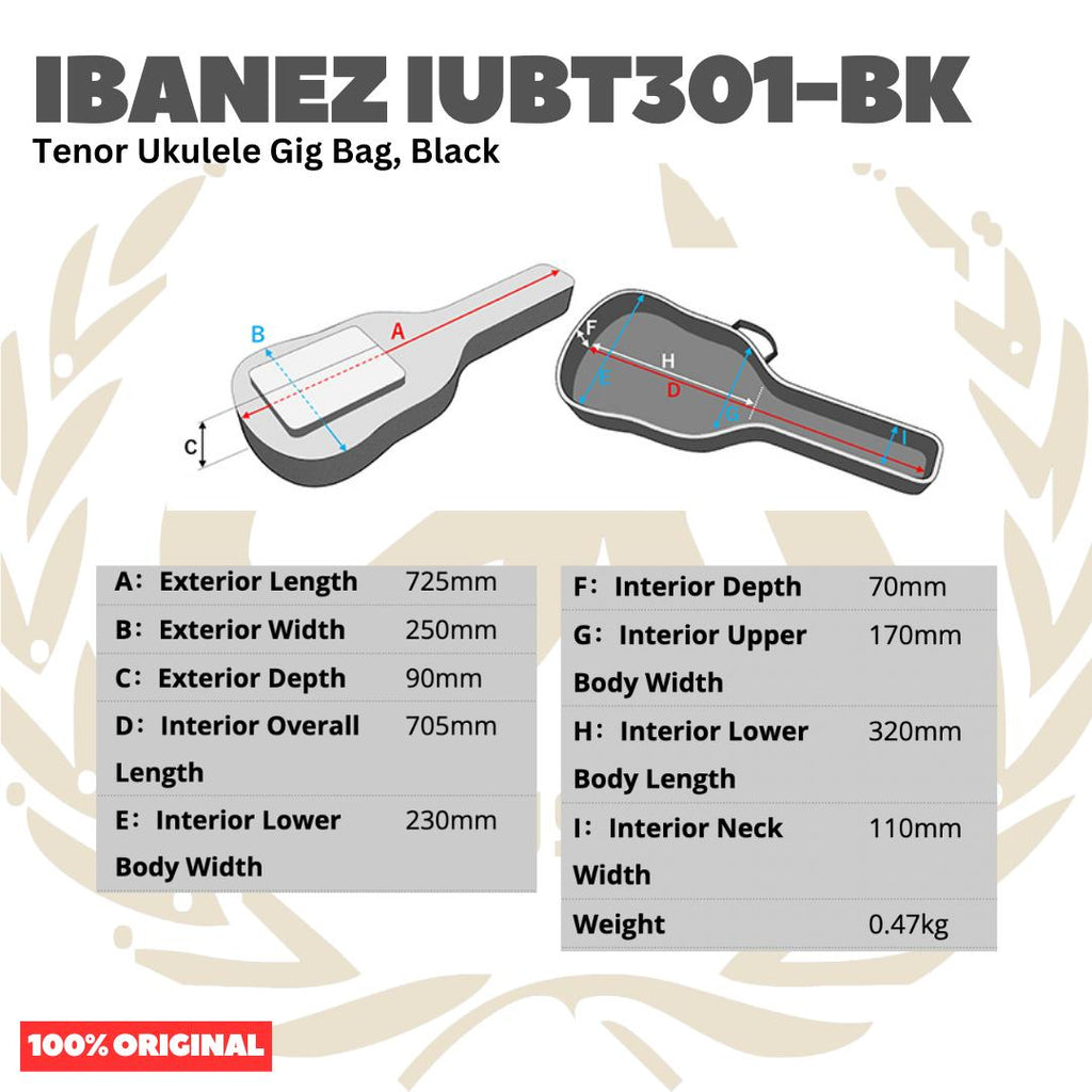 Ibanez IUBT301-BK Gig bag for Tenor Ukulele - Tas Ukulele Tenor Original Asli