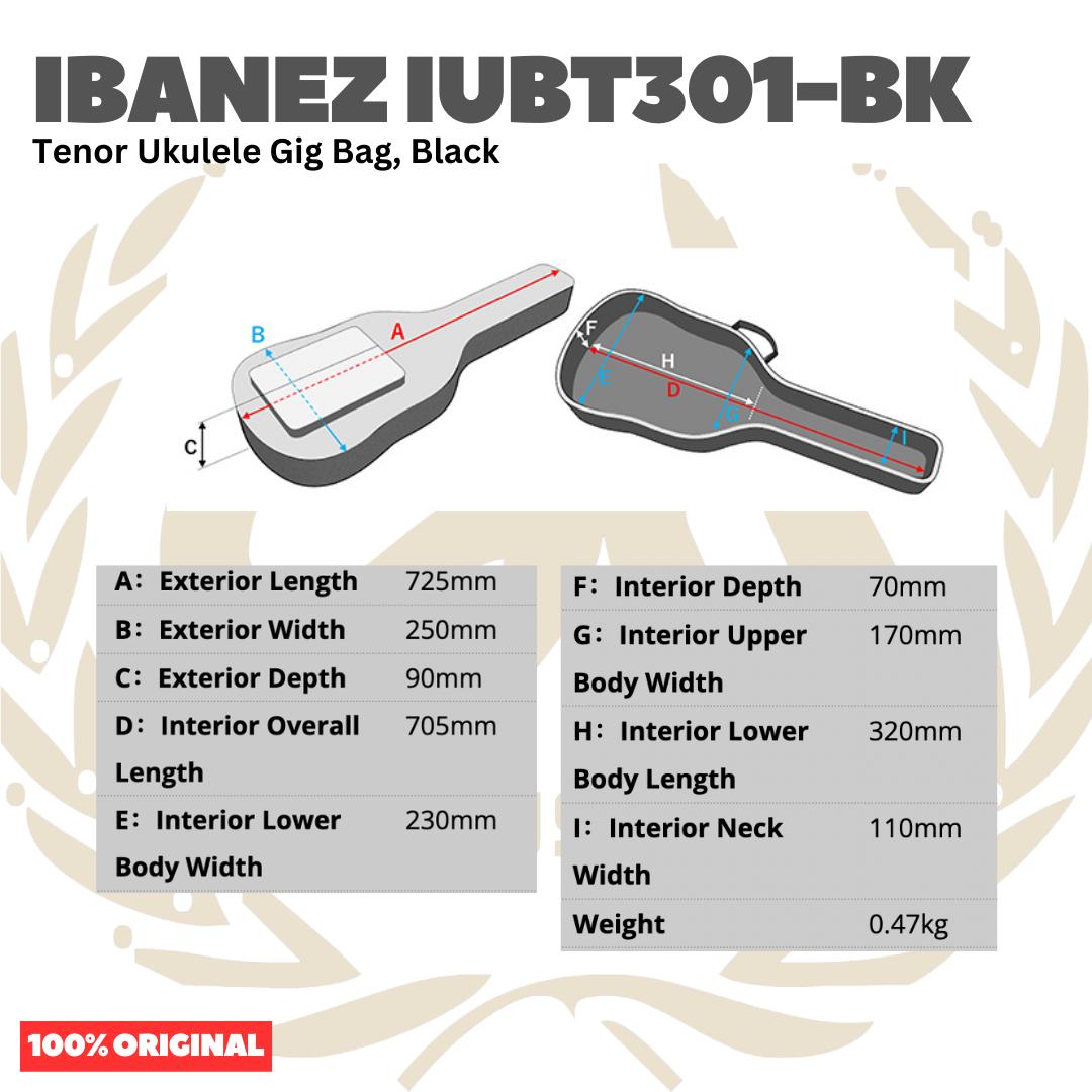 Ibanez IUBT301-BK Gig bag for Tenor Ukulele - Tas Ukulele Tenor Original Asli