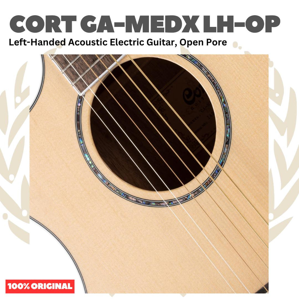 Cort GA-MEDX LH-OP Left-Handed Acoustic Electric Guitar, Open Pore - Gitar Kidal Akustik Elektrik Original Asli