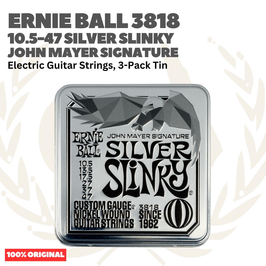 Ernie Ball 3818 John Mayer Silver Slinky Electric Guitar Strings, 10.5-47 3-Pack Tin - Senar Gitar isi 3