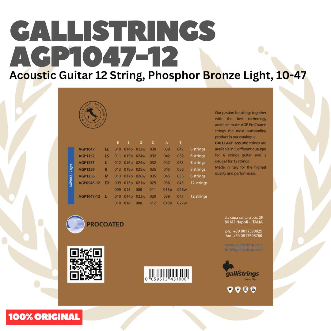 GALLISTRINGS AGP1047-12 Acoustic Guitar 12-Strings Phosphor Bronze Light, 10-47 - Senar Gitar Akustik 12-Senar Galli Strings Original Asli