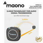 MAONO WM820 A2 DUAL TRANSMITTERS WIRELESS SYSTEM, LAVALIER CLIP ON MIC
