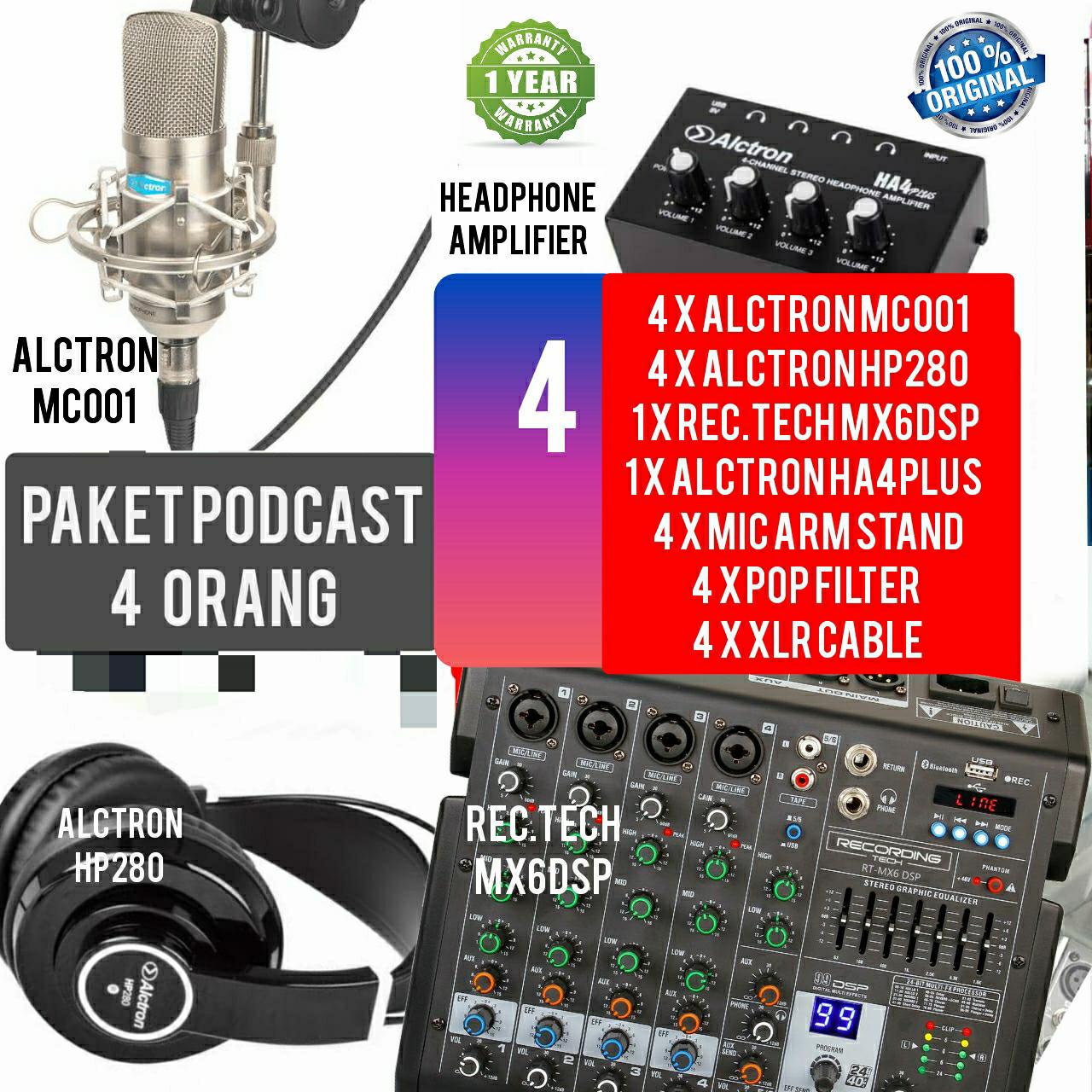 PAKET PODCAST 4 ORANG MIXER RECORDING TECH MX6DSP PLUS MIC