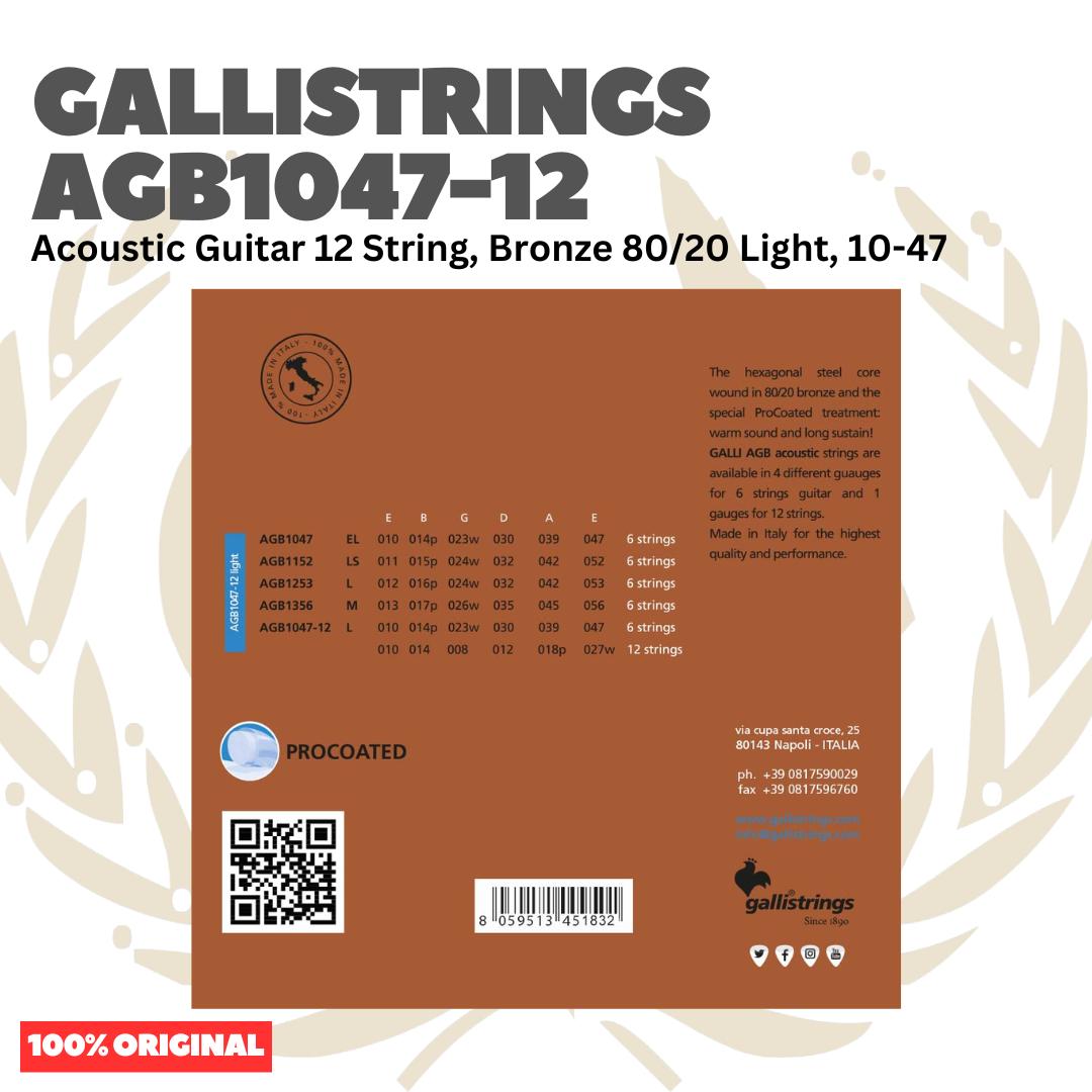GALLISTRINGS AGB1047-12 Acoustic Guitar 12-Strings Bronze 80/20, 10-47 - Senar Gitar Akustik 12-Senar Galli Strings Original Asli