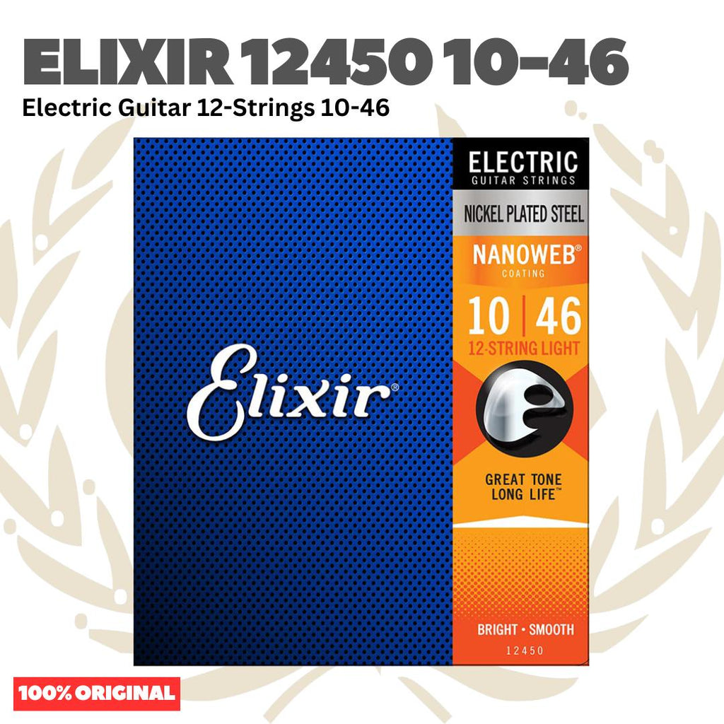 Elixir 12450 Nanoweb Electric Guitar Strings, 12-String Light, 10-46 - Senar Gitar Listrik Elektrik Original Asli