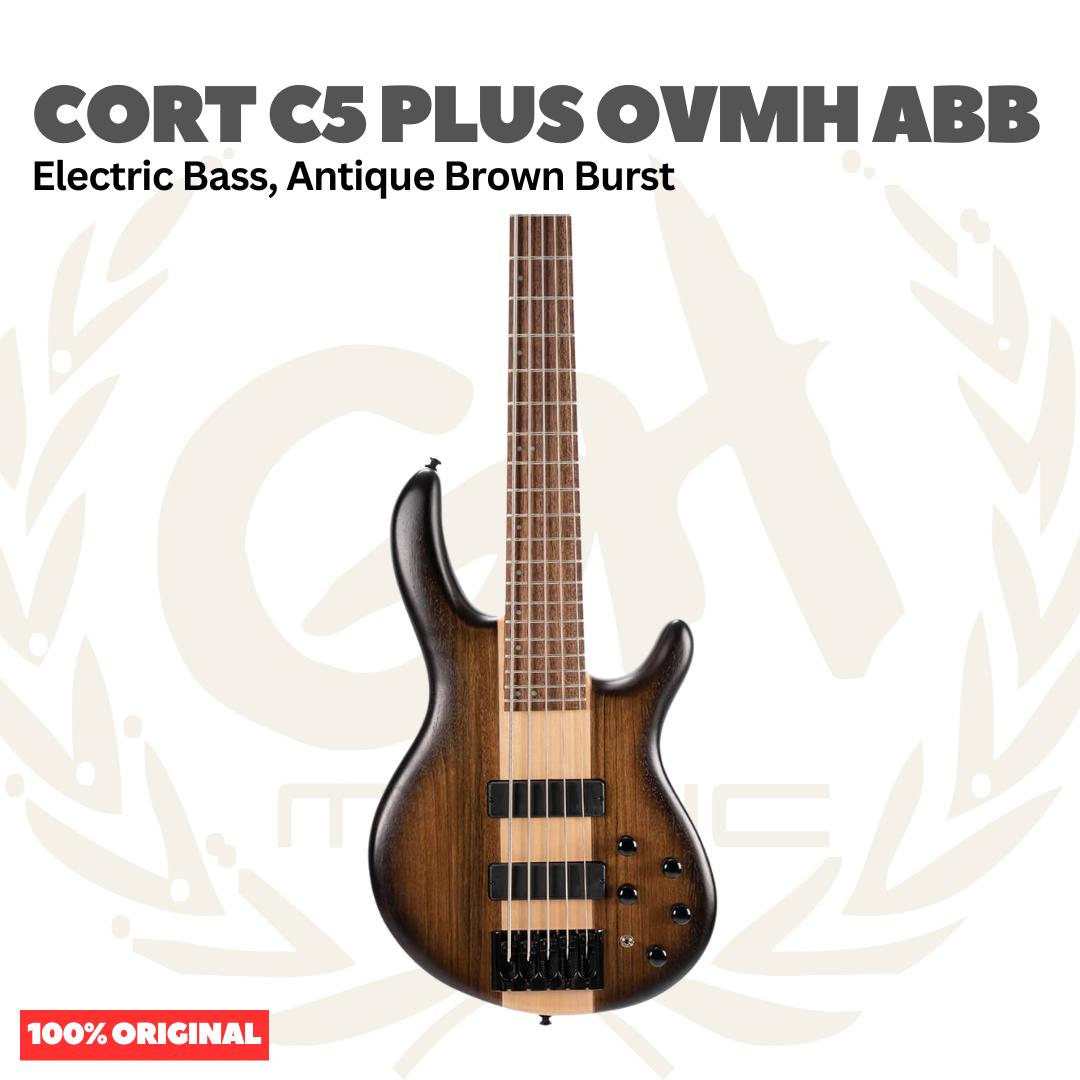 Cort C5 Plus OVMH ABB Electric Bass 5-String, Antique Brown Burst - Bass Listrik Elektrik 5-Senar
