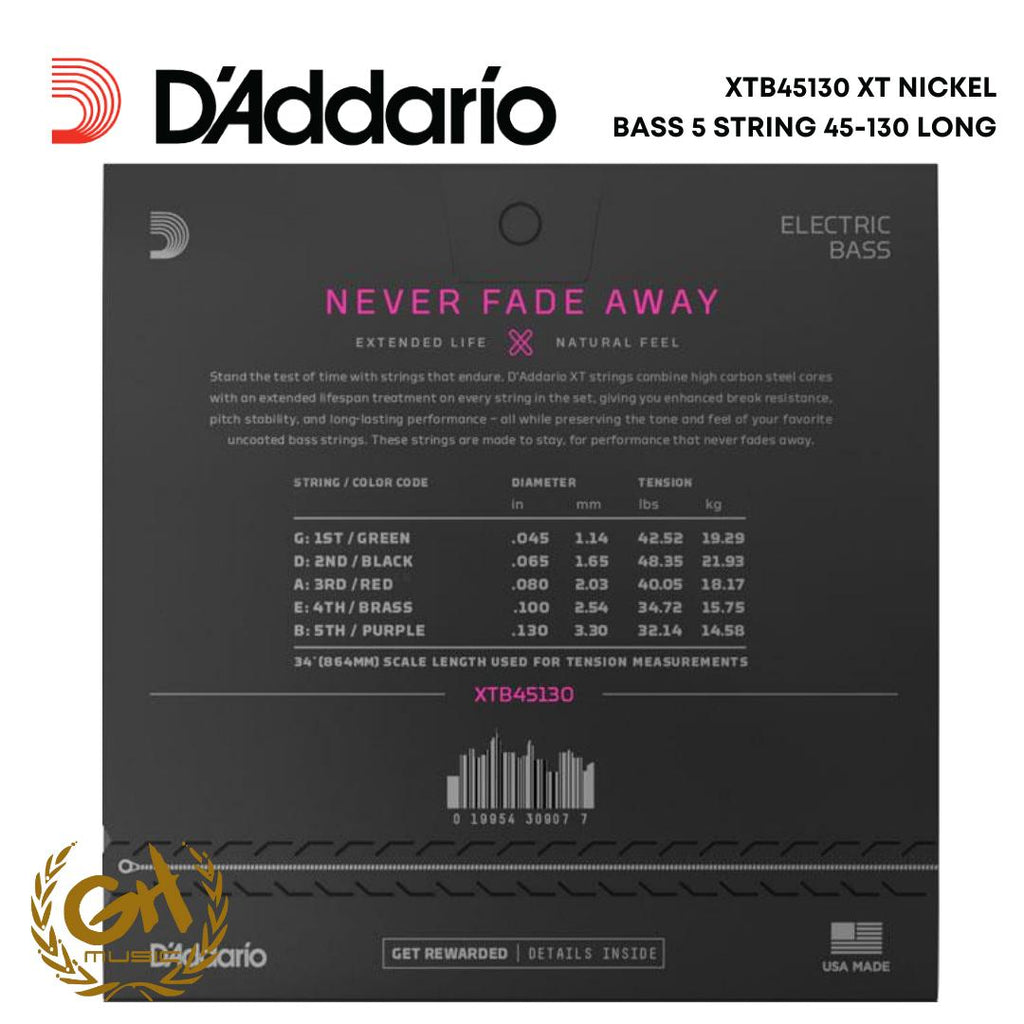 D’ADDARIO XTB45130 XT NICKEL BASS 5 STRING 45-130 LONG
