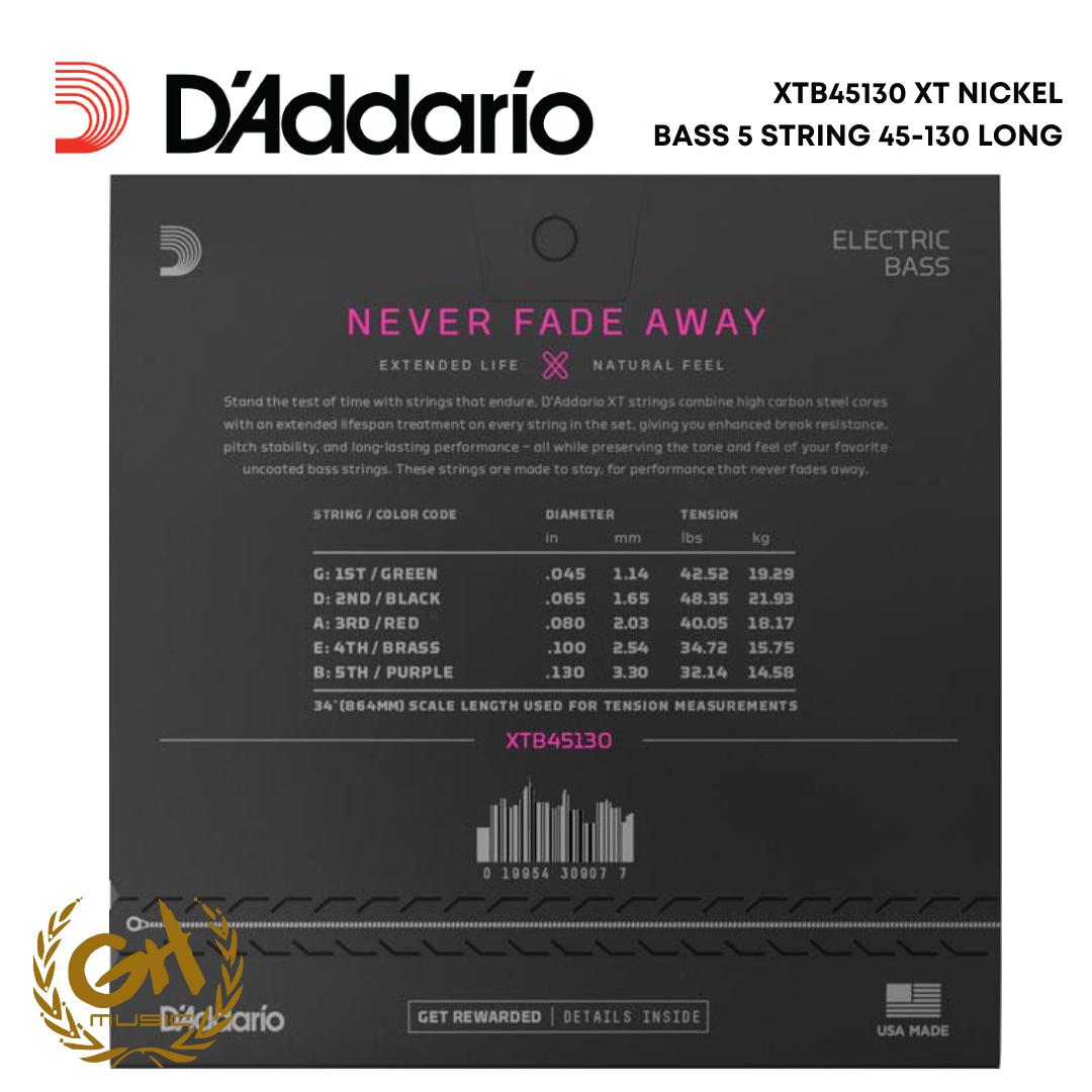 D’ADDARIO XTB45130 XT NICKEL BASS 5 STRING 45-130 LONG