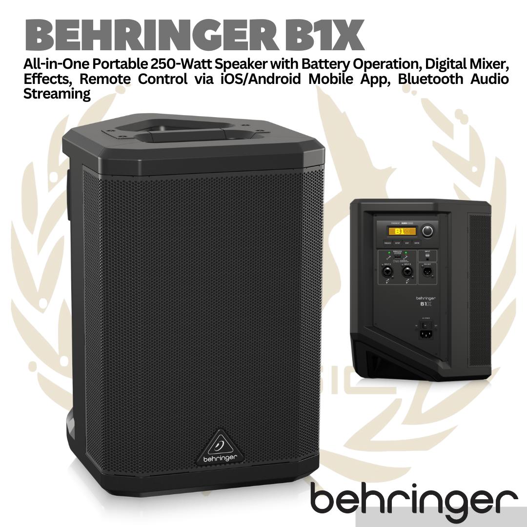 Behringer B1X 250watt Portable Speaker with Built in Battery, Digital Mixer, Effects, Remote Control via iOS/Android Mobile App, Bluetooth Audio Streaming and Wireless Microphone Option | Spiker Karaoke Meeting outdoor