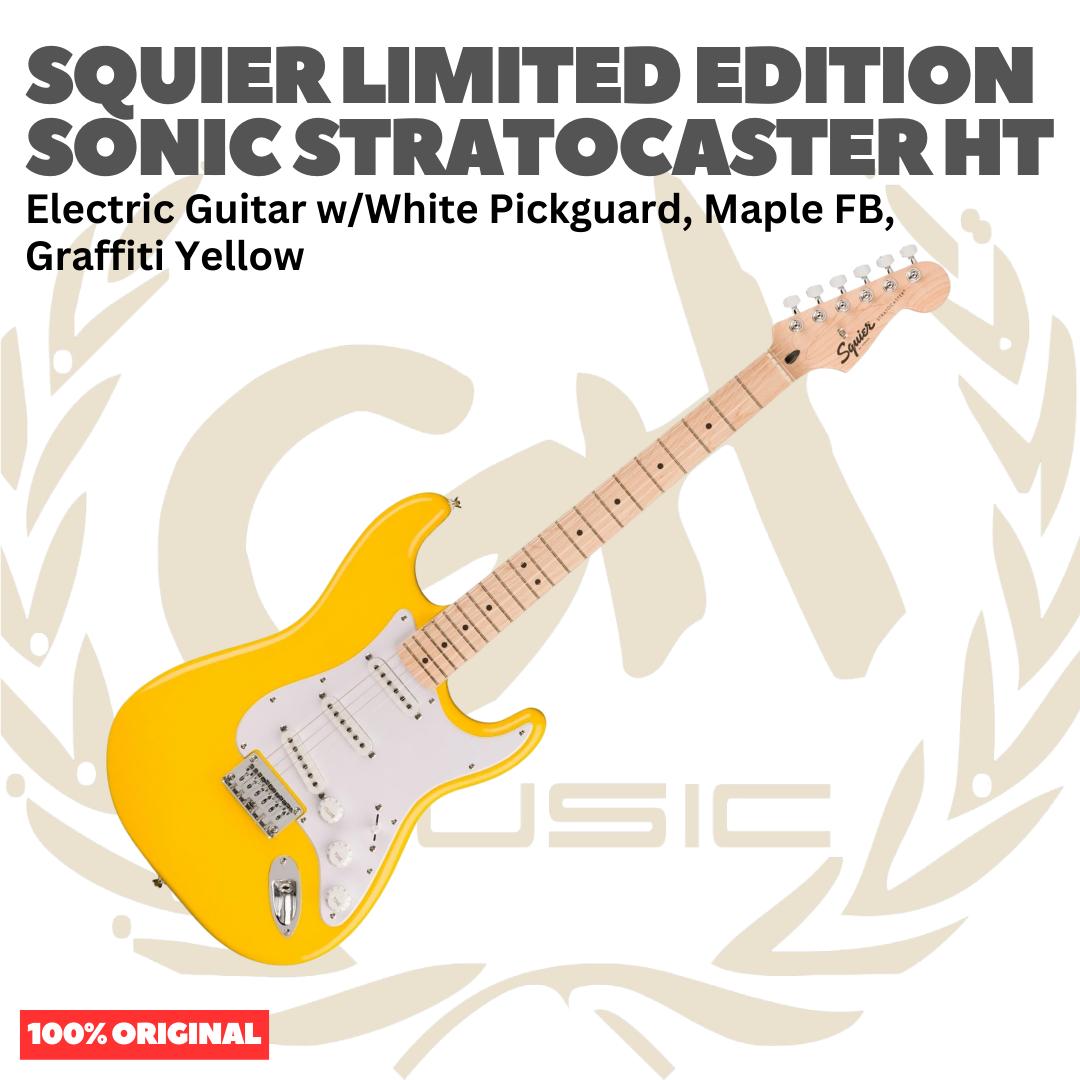 SQUIER Limited Edition Sonic Stratocaster HT Electric Guitar, Maple FB, Graffiti Yellow - Gitar Listrik Elektrik Original Asli
