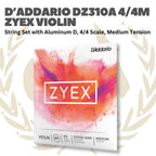 D'Addario DZ310A 4/4 Zyex Violin String Set with Aluminum D, 4/4 Scale, Heavy, Medium & Light Tension - Senar Violin Set Original