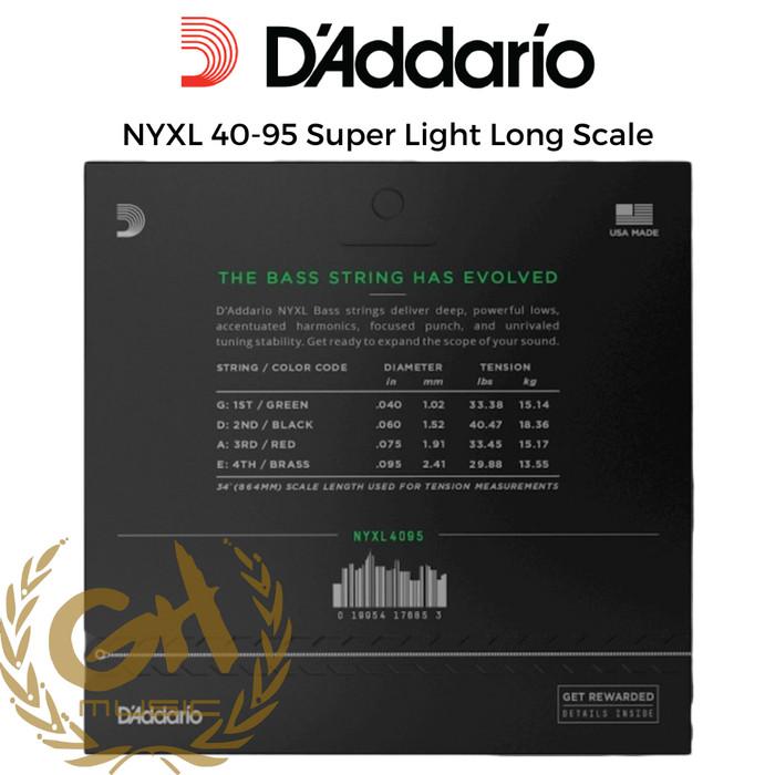 D'Addario NYXL 40-95 Senar Bass Guitar Strings Super Light Long Scale
