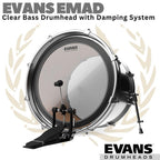 EVANS EMAD Clear Bass Drumhead Batter Damping | 16 18 20 22 24 Inch