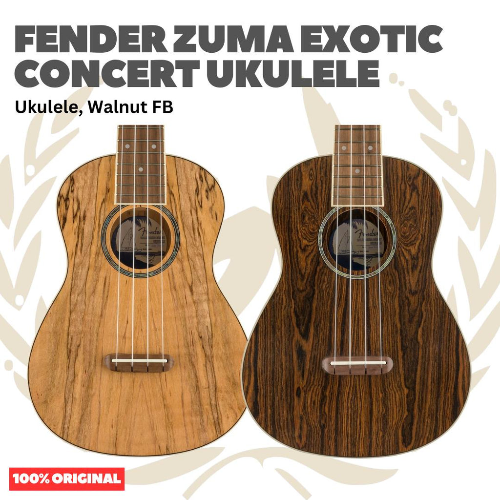 Fender Zuma Exotic Concert Ukulele, Walnut FB - Ukulele 4-Senar Original Asli