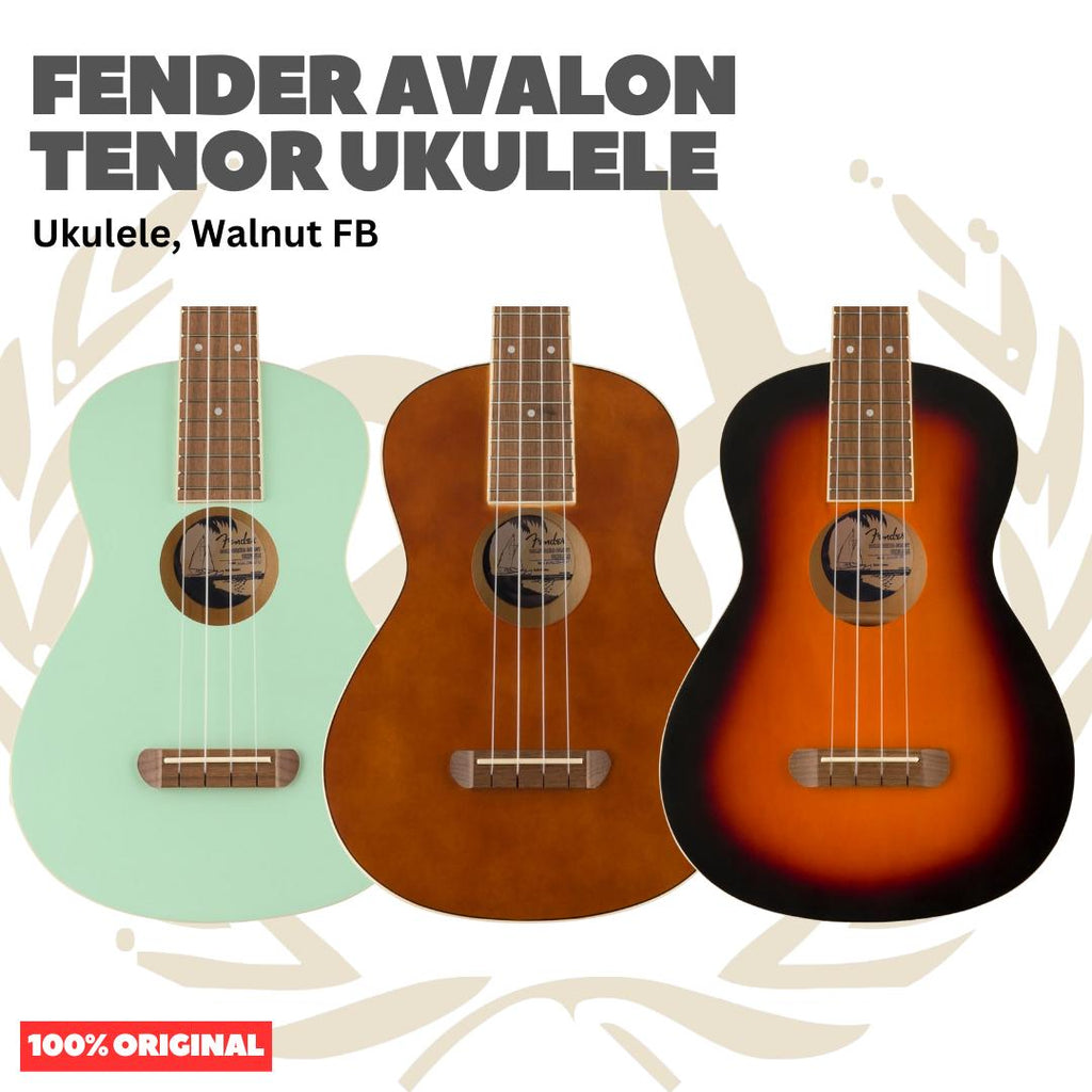 Fender Avalon Tenor Ukulele, Walnut FB - Ukulele 4-senar Original Asli