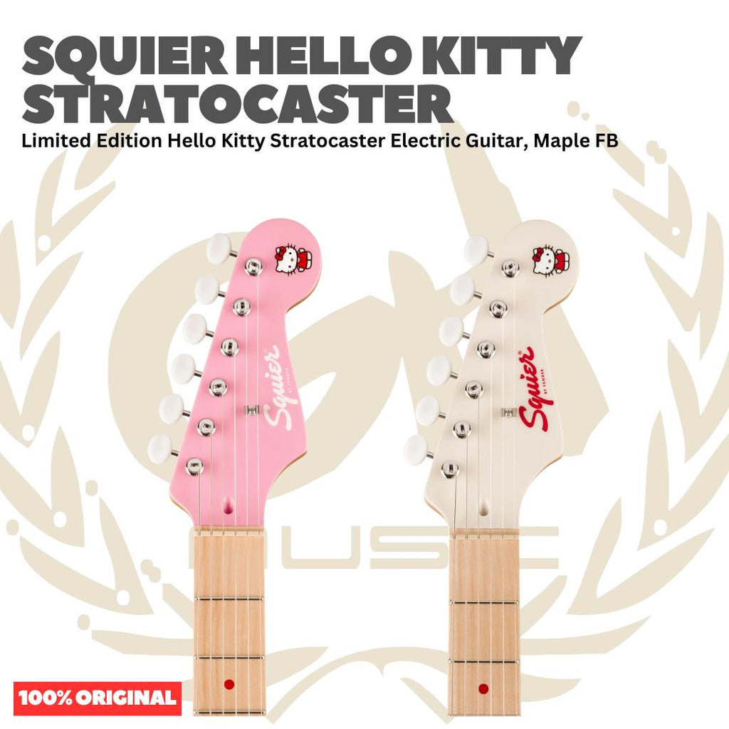 Squier Hello Kitty Limited Edition Stratocaster Electric Guitar, Maple FB | Gitar Elektrik Original by Fender Asli
