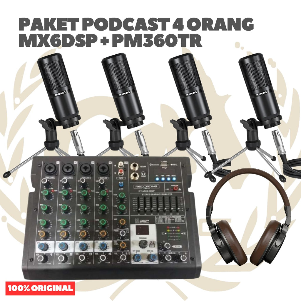 Paket Podcast 4 Orang Recording Tech MX6DSP Komplit Tinggal Pakai