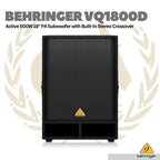 Behringer VQ1800D Active 500W 18" PA Subwoofer with Stereo Crossover