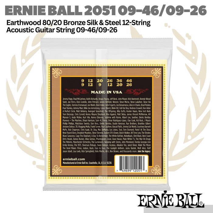 Ernie Ball 2051 12-String 80/20 Acoustic Guitar Strings, 9-46 9-26