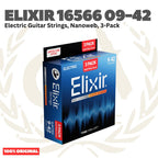 ELIXIR 16566 Nanoweb 3-Pack Nickel Plated Steel Super Light, 09-42 Electric Guitar String - Senar Gitar Listrik Elektrik isi 3Pack