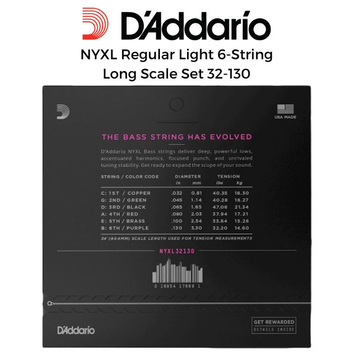 D'Addario NYXL32130 Regular Light 6-String Long Scale Set 32-130 | Senar Bass Elektrik Daddario NYXL Asli Original