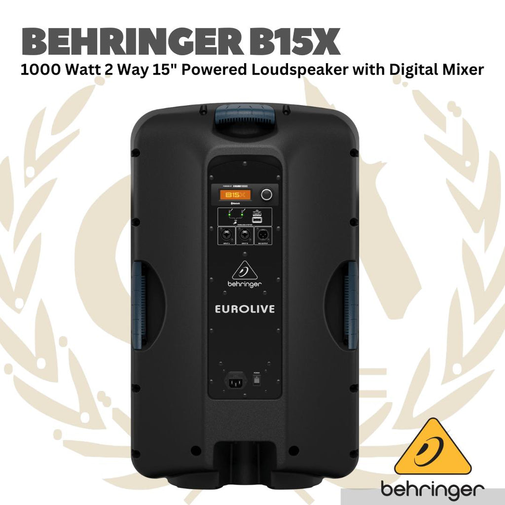 Behringer B15X 1000 Watt 2 Way 15" Powered Loudspeaker with Digital Mixer, Wireless Option