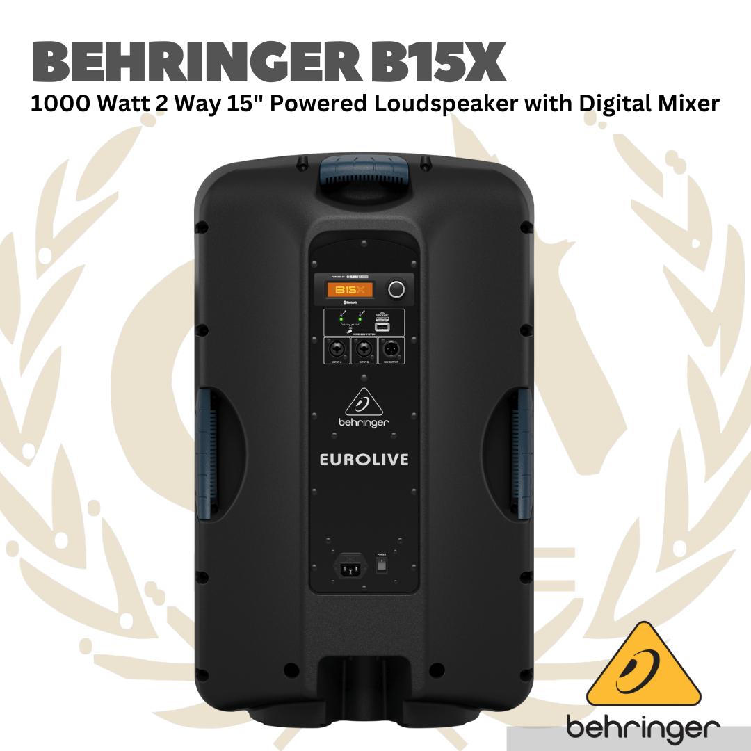 Behringer B15X 1000 Watt 2 Way 15" Powered Loudspeaker with Digital Mixer, Wireless Option