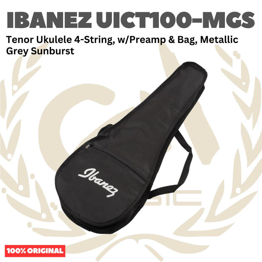 Ibanez UICT100-MGS Tenor Ukulele 4-String w/Preamp & Bag, Metallic Grey Sunburst - Ukulele Tenor 4-senar Original Asli