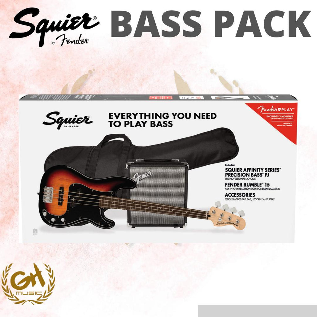 Squier Affinity PJ Bass Guitar Pack | Gig Bag & Rumble 15 Amplifier