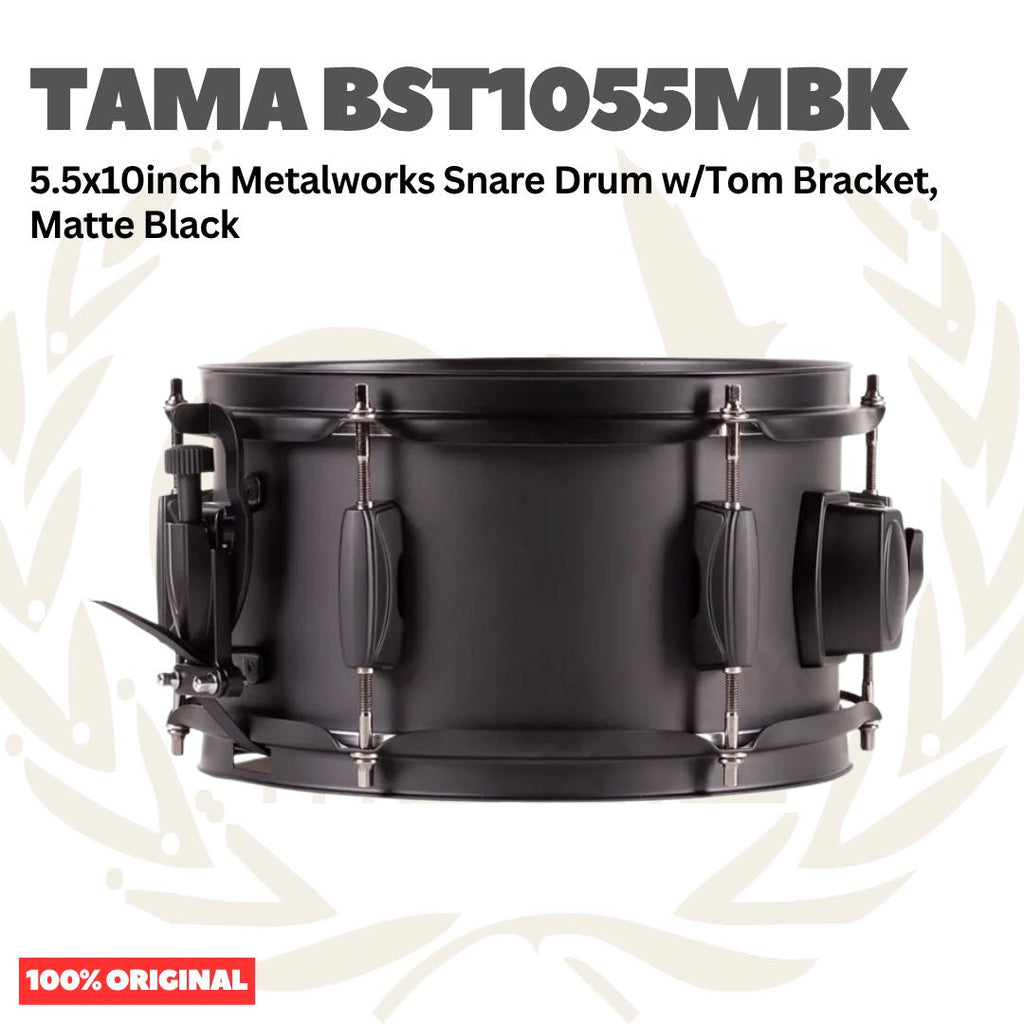 TAMA BST1055MBK 5.5x10inch Metalworks Snare Drum w/Tom Bracket, Matte Black - Senar Drum