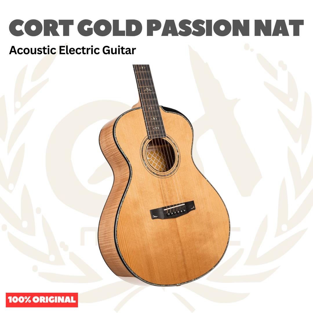 Cort Gold Passion Acoustic Electric Guitar w/Case, Natural - Gitar Akustik Elektrik