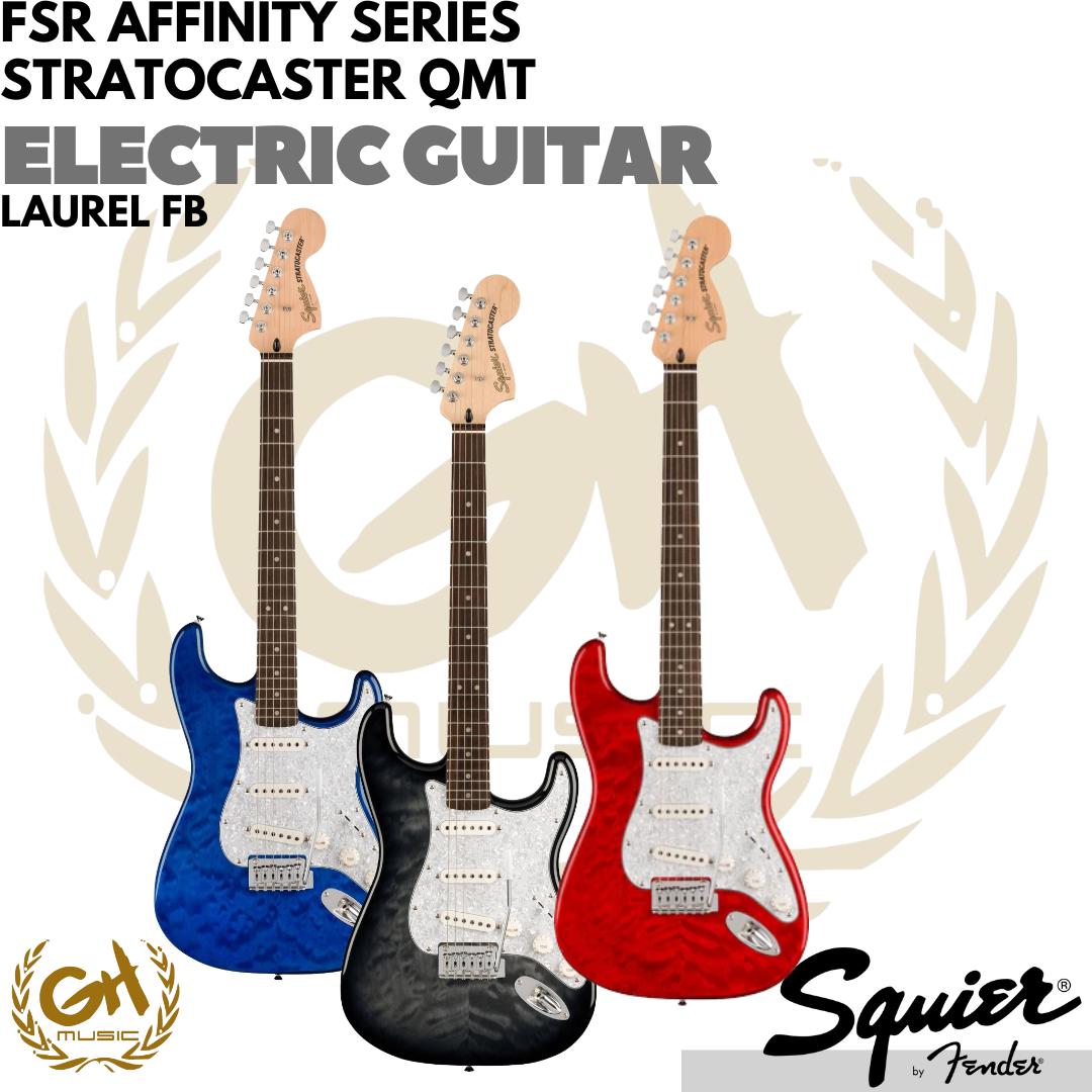 Squier FSR Affinity Series Stratocaster QMT Electric Guitar, Laurel FB - Gitar Listrik Elektrik
