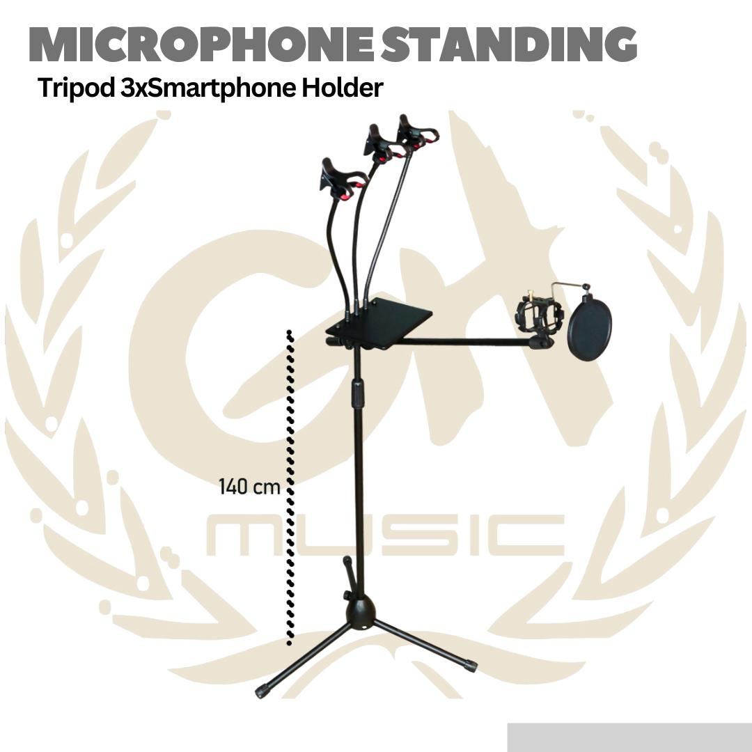 Microphone Standing Holder Tripod 3xSmartphone Holder - NB-04P