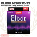 ELIXIR 16569 Nanoweb 3-Pack Phosphor Bronze Custom Light, 12-53 Acoustic Guitar Strings - Senar Gitar Acoustic isi 3Pack