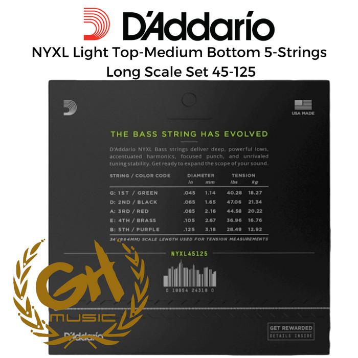 D'Addario NYXL45125 5-Strings Electric Bass Long Scale Set 45-125 | Senar Bass Elektrik Daddario NYXL Asli Original