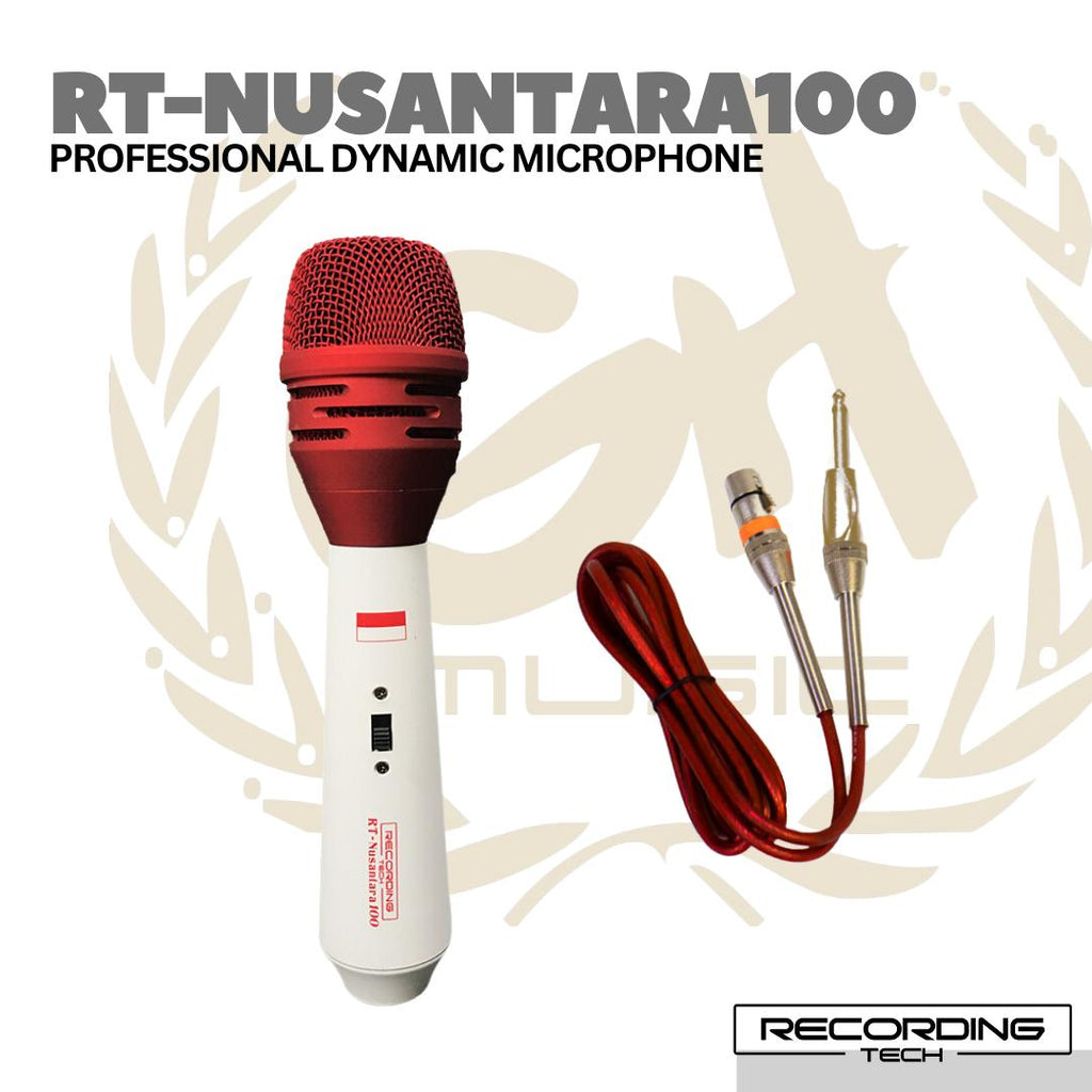 Recording Tech NUSANTARA-100 Professional Dynamic Vocal Microphone | RT-Nusantara100 Mic Merah Putih Vokal Dinamic