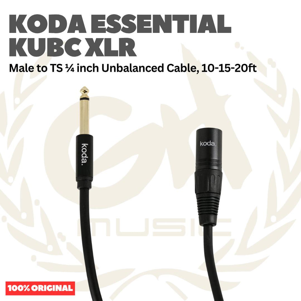 koda essential KUBC XLR Male to TS 1/4 inch Unbalanced Cable, 10,15 & 20ft - Kabel Jack TS 1/4 ke Male XLR