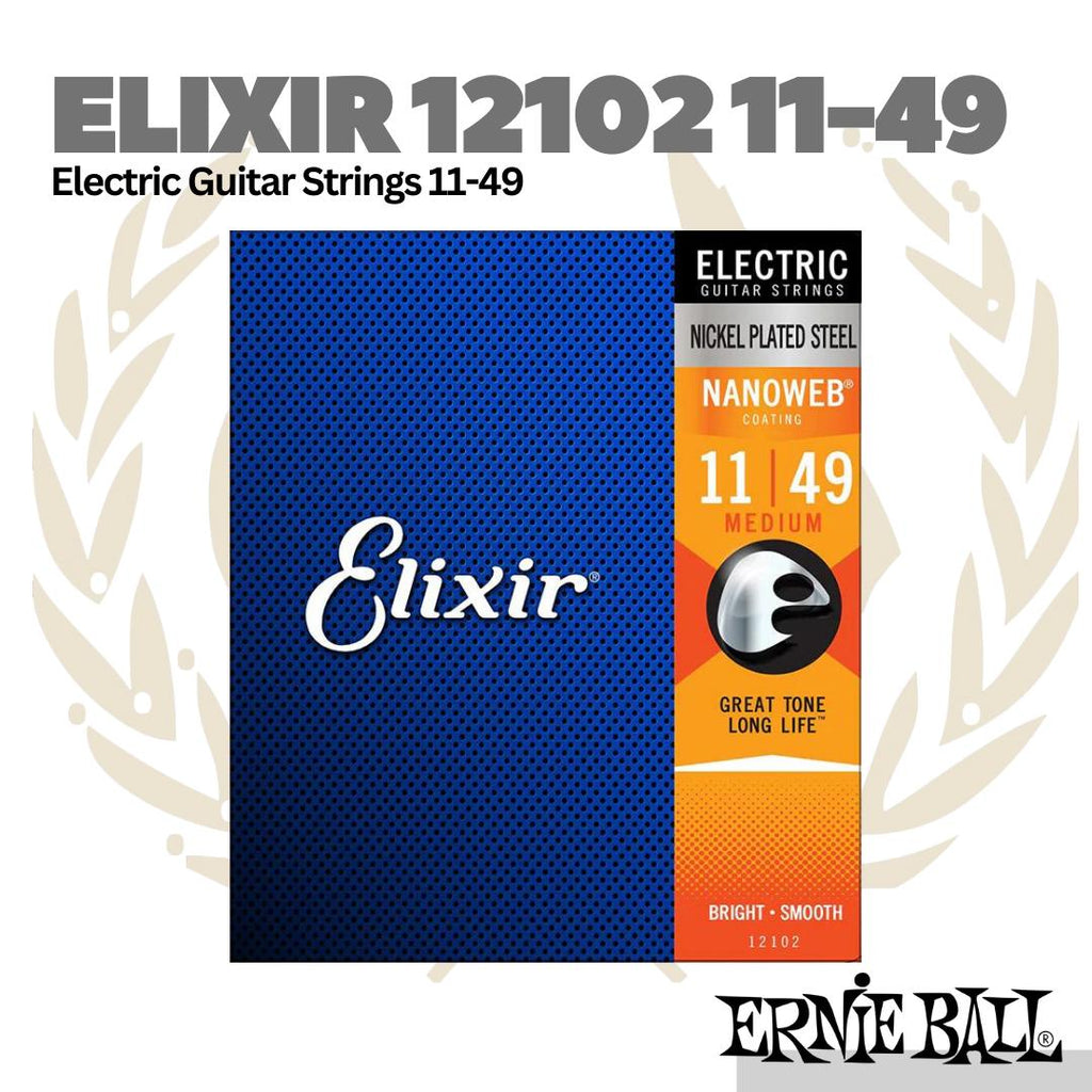 Elixir 12102 Nanoweb Electric Guitar Strings, Medium, 11-49