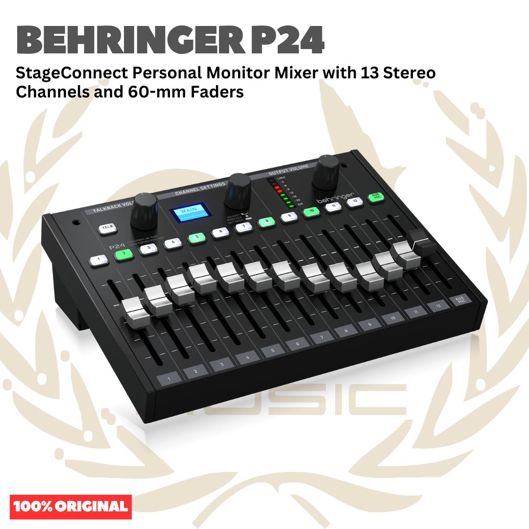 Behringer P24 StageConnect Personal Monitor Mixer with 13 Stereo Channels and 60-mm Faders - Mixer Monitor P 24