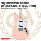 Squier FSR Sonic Mustang Electric Guitar w/White Pickguard, Maple FB, Shell Pink - Gitar Listrik Elektrik Original Asli