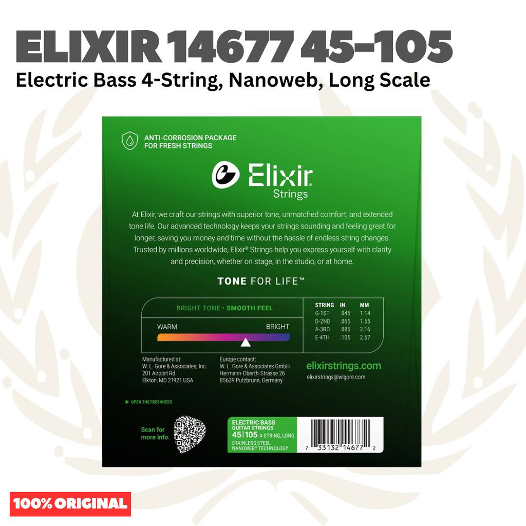 ELIXIR 14677 Nanoweb Long Scale Electric Bass Strings 45-105 - Senar Bass Listrik