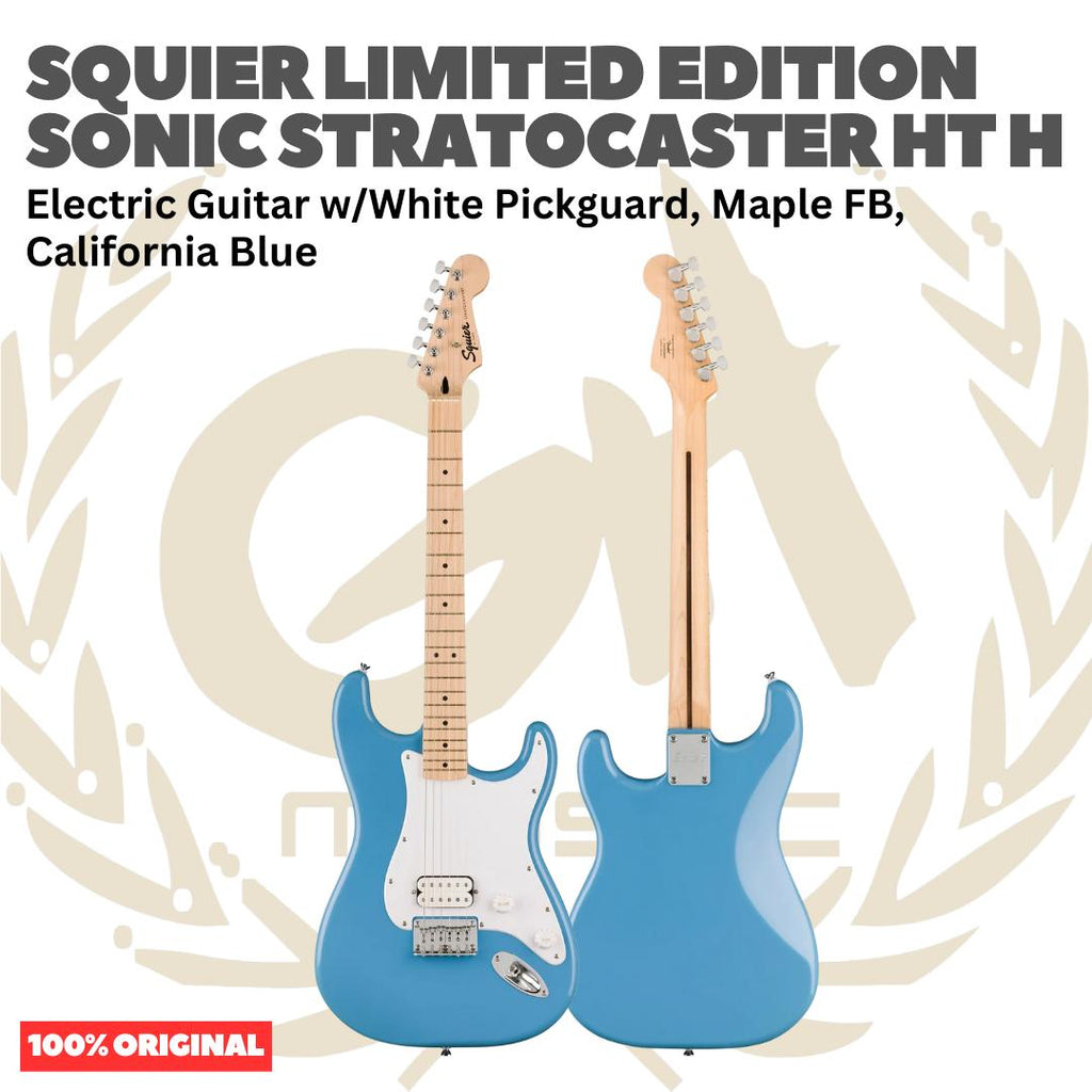 SQUIER Limited Edition Sonic Stratocaster HT H Electric Guitar, Maple FB, California Blue - Gitar Listrik Elektrik Original Asli