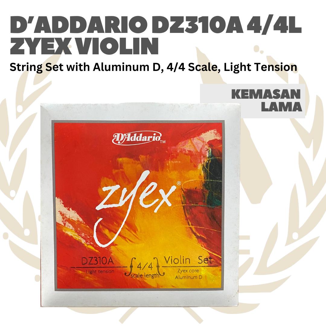 D'Addario DZ310A 4/4 Zyex Violin String Set with Aluminum D, 4/4 Scale, Heavy, Medium & Light Tension - Senar Violin Set Original